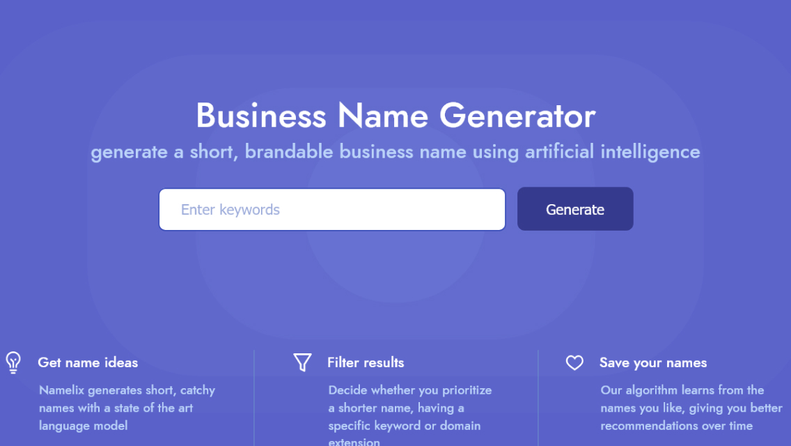 Namelix - AI for concise & memorable business names | waildworld.com