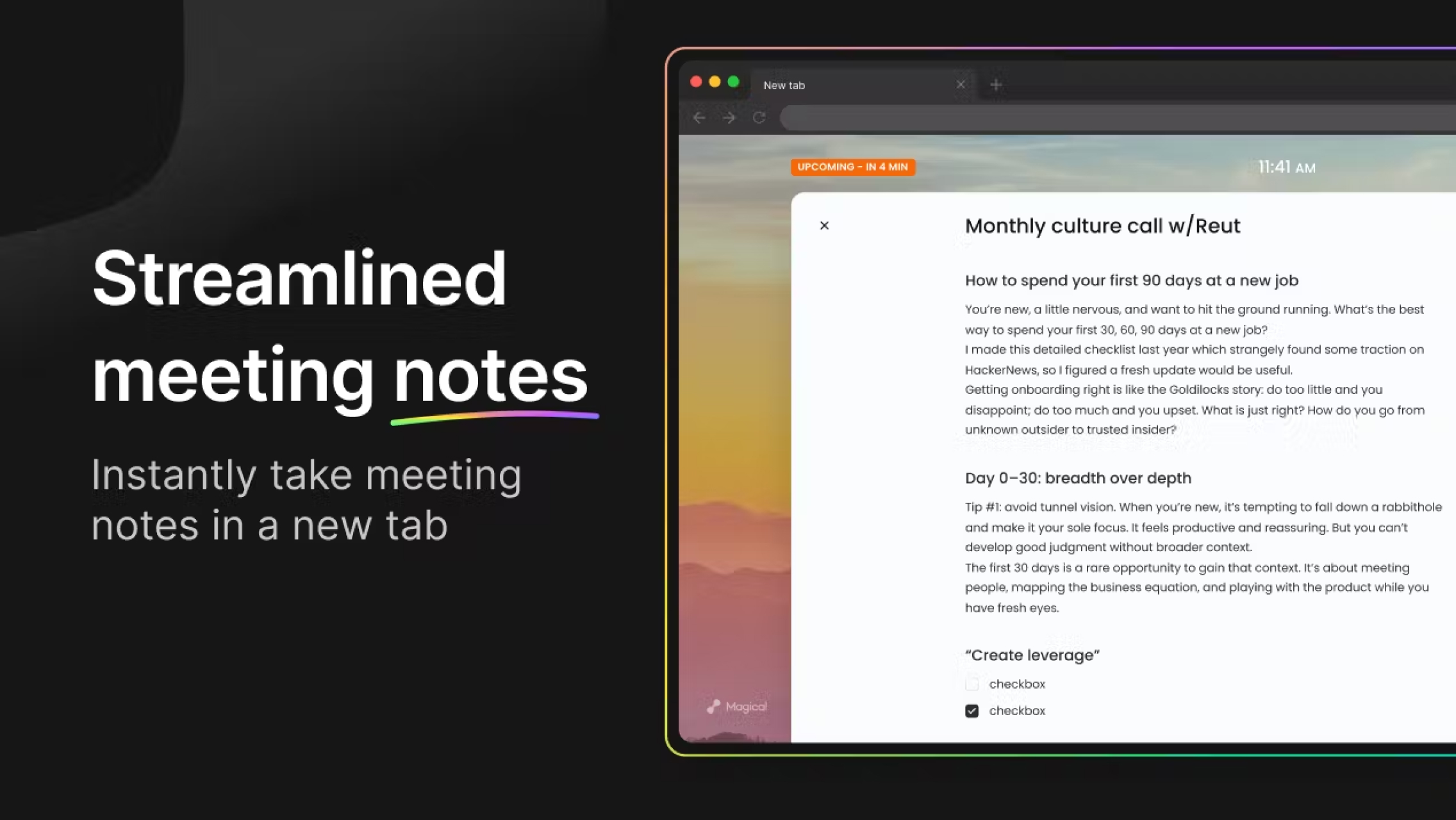 Magical automate meetings with ai agenda time suggest and notetaker